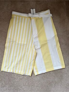 MAISON KITSUNÉ Yellow & White Striped Swim Board Shorts